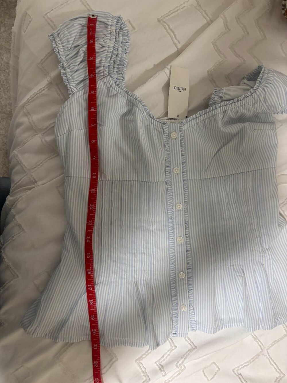 Hollister Blue White Stripe Cap Sleeve Smocked Peplum Blouse NWT M - Picture 11 of 11
